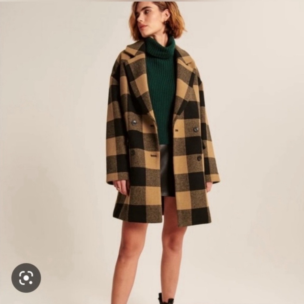Women’s Abercrombie Plaid Check Wool Blend Double Breasted Coat Size Medium P